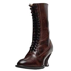 Momolaa Kurzschaft Damen Absatz Überkreuzte Zehen Stretch Vintage Schnürstiefel Ferse Spitze Schuhe Gothic Hohe Damenstiefel (Brown, 39) von Momolaa