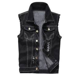 Momooda Herren Zerrissene Jeans Weste aus Baumwolle, Lässige Denim Weste, Ärmellos Jacke, Motorrad Weste für Männer, Schwarz, XL von Momooda