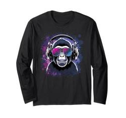 Monkey DJ Geschenk Affe Mit Kopfhörer Party Konzert Natur Langarmshirt von Monkey DJ Tshirt Herren Festival Party Feiern Affe