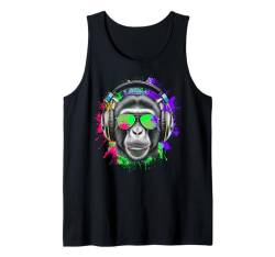 Monkey DJ Geschenk Affe Mit Kopfhörer Party Konzert Natur Tank Top von Monkey DJ Tshirt Herren Festival Party Feiern Affe