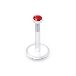 2.5 MM rot Kristall Stein Einstellung in Bio Flex Push-Fit Top mit UV 16 Gauge - 6MM Länge Labret Tragus Piercing-Schmuck von Monster Piercing