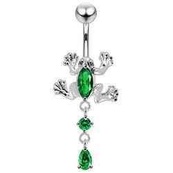 Dark Green Crystal Stein Frog Design Sterling Silber Bauch Bars Piercing von Monster Piercing