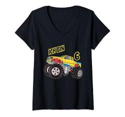 Damen Ich Bin 6 For Celebrate 6 Years Old Birthday Junge Mädchen T-Shirt mit V-Ausschnitt von Monster Truck Design Tees