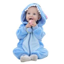 Baby Overall Winter Baby Strampler Warm Flanell Stitch Dinosaurier Einhorn Kostüme für Baby, Cute Onesie Schlafanzug Kapuze Kinder Pyjamas Schlafsack mit Ärmel Füßen Stitch 80(6-12 Monate) von Monstoyo