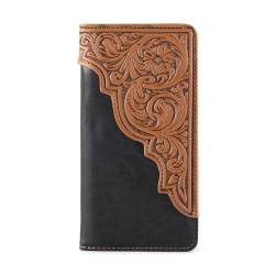 Montana West Western Wallet American Pride Hair-On Echtes Leder Lone Star Collection Geprägtes Blumenmuster Geldbörse für Herren, 612 Schwarz von Montana West