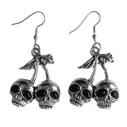 Montesy Einzigartige Totenkopf-Tropfen-Ohrringe, modischer Skelett-Anhänger, Gothic-Schmuck, Punk-Charm-Ohrringe, Geschenk, 3.8*3.2cm, Metall, Kein Edelstein von Montesy