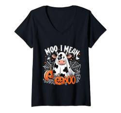 Damen Süße Geisterkuh Moo I Mean Boo Halloween Lustiger Kuhliebhaber T-Shirt mit V-Ausschnitt von Moo I Mean Boo Halloween Funny Cow Lover