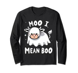 Ghost Cute Cow Moo I Mean Boo Halloween Lustige Kuhliebhaber Langarmshirt von Moo I Mean Boo Halloween Funny Cow Lover