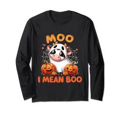 Ghost Cute Cow Moo I Mean Boo Halloween Lustige Kuhliebhaber Langarmshirt von Moo I Mean Boo Halloween Funny Cow Lover