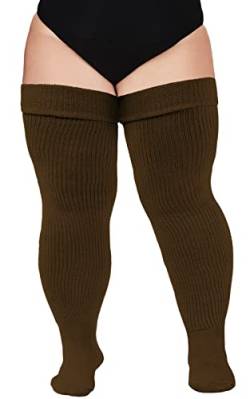 Oberschenkelhohe Damen-Socken für dicke Oberschenkel, extra lange und dicke Overknee-Strümpfe, Beinwärmer, Stiefelsocken in Übergröße, Kaffee von Moon Wood