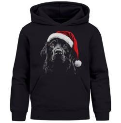 MoonWorks® Kinder Hoodie Mädchen Weihnnachten Santa Hund Xmas Outfit Lustig Aufdruclk Tiermotiv Mädchengeschenke schwarz 164 von MoonWorks