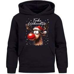 MoonWorks® Kinder Hoodie Weihnachtspullover Jungen Mädchen Rentier Rudolph Weihnachtsoutfit Kinder schwarz 164 von MoonWorks