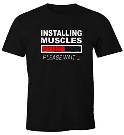 MoonWorks Herren T-Shirt Installing Muscles Please Wait Fitness Gym Bodybuilder Fun-Shirt schwarz M von MoonWorks