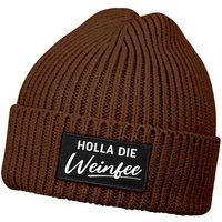 MoonWorks Strickmütze Herren Beanie mit Patch Strickmütze mit Spruch Holla die Weinfee von MoonWorks