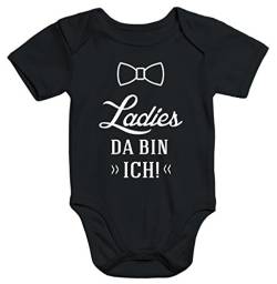 MoonWorks lustiger Baby-Body mit Aufdruck Ladies da Bin ich Bio-Baumwolle Kurzarm schwarz 0-3 Monate von MoonWorks