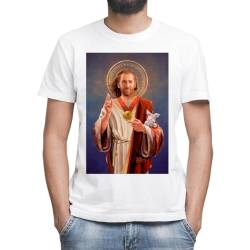 Moonai Nicolas Cage, Saint Nicolas of Cage Jesus Portrait Klassisches Herren T-Shirt Weiß mit Rundhalsausschnitt und kurzen Ärmeln X-Large von Moonai