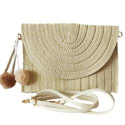 Moonyan Damen Strohtasche | Damen Strand Rattan Tasche Geldbörse - Handgewebte Rattan-Clutch mit Webverfahren für Geldbörsen, Einkäufe, Mobiltelefone von Moonyan