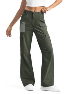 Moosehill Wanderhose-Cargohose-Damen-Baggy-Stretch-Wasserbeständigkeit Y2K High Waist Trekkinghose Outdoorhose Sommer Mit 8 Taschen (Grün, S) von Moosehill