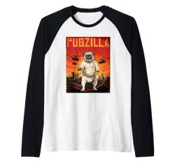 Lustiges Mops Hund Outfit Pugzilla Retro Plakat Japan Design Raglan von Mops Besitzer Hunde Liebhaber Grafik Herren Damen