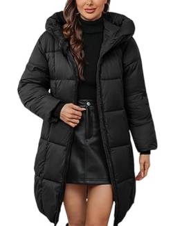 MorFansi Damen Wintermantel mit Kapuze Dick Warmer Steppmantel Lang Daunenjacke Outdoorjacke Winddicht Daunenmantel Steppjacke Outwear (Schwarz,L) von MorFansi