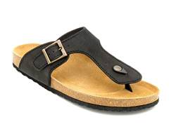 Morxiva Herren Pantoletten Leder Sandalen Zehentrenner Echtleder Fußbett Korksohle offene Hausschuhe Sommerschuhe Schwarz Größe 45 EU von Morxiva