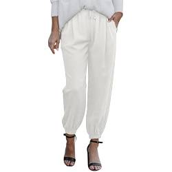 Damen Sommerhose Lang Leinen Hose mit Taschen Beach Pants Casual Haremshose Locker Frühling Sommer Oversize Chino Hose Gummibund Baumwollhose Figurformende Sporthose Modisches Lässige Hose mit von Mosstars