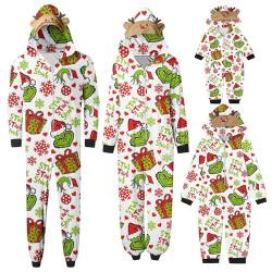 Weihnachten Grinch Schlafanzug Familie Pyjama Set Pyjama Couple Weihnachtspyjama Familie Set Schlafanzug Lang Outfit Winter Einteiler Onesie Weihnachtsoutfit Pyjama Jumpsuit mit Kapuze von Mosstars