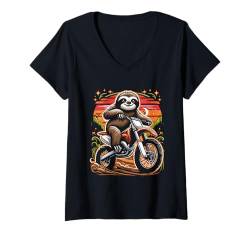 Damen Faultier Motocross Dirt Bike Rider Motorrad Trail Rider T-Shirt mit V-Ausschnitt von Motocross Dirt Bike Biker Gifts