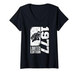 Damen Motorradfahrer Geschenke Geburtstag Jahrgang 1977 Motorrad T-Shirt mit V-Ausschnitt von Motorcycle Accessories Gifts Shirts