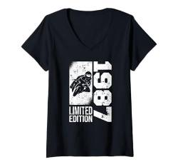 Damen Motorradfahrer Geschenke Geburtstag Jahrgang 1987 Motorrad T-Shirt mit V-Ausschnitt von Motorcycle Accessories Gifts Shirts