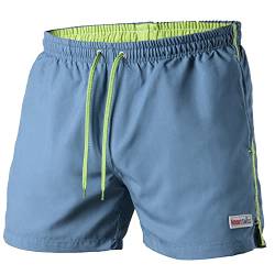 Mount Swiss Männer Badehose Dario mit seitlichen Taschen Gesäßtasche I Modische Herren Shorts Schwimmen Freizeit Wassersport I Badeshorts in der Farbe Denim-Blau, Größe XL von Mount Swiss