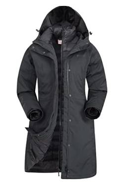 Mountain Warehouse Alaskan 3-in-1 Damen Winter Mantel - Lange, wasserdichte Winterjacke, Warme Steppjacke Innenjacke mit Reißverschluss & Kapuze Tiefschwarz Damengröße EU 34 von Mountain Warehouse