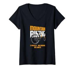 Damen Mountain Biking 2 Wheels - No Engine No Limits T-Shirt mit V-Ausschnitt von Mountainbike Abenteuerausrüstung Fahrrad Geschenk