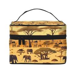 Mouxiugei Tragbare Make-up-Tasche mit afrikanischem Grasland-Tieren – elegante Reise-Kosmetiktasche mit großem Fassungsvermögen, Make-up-Tasche für Damen, Afrikanische Graslandtiere, Einheitsgröße von Mouxiugei