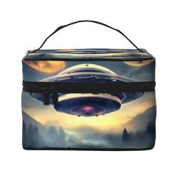 Mouxiugei Ufo Landing tragbare Make-up-Tasche – elegante Reise-Kosmetiktasche mit großem Fassungsvermögen, Make-up-Taschen-Set, Make-up-Tasche für Frauen, UFO Landung, Einheitsgröße von Mouxiugei