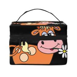 Tragbare Make-up-Tasche mit Weihnachtsschmuck auf dem Schnee, elegante Reise-Kosmetiktasche mit großem Fassungsvermögen und Make-up-Tasche für Damen, Make-up-Taschen-Set, Niedliche Cartoon-Kuh, von Mouxiugei