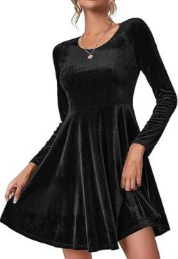 Movocaty Abendkleider Damen Samtkleid Elegant Cocktailkleid Damen Kleid Hochzeitsgast, Verspielter A-Linien-Rock Rundhals Partykleid Bodycon Festliches Ballkleid Weihnachtskleid Schwarz Kleid von Movocaty