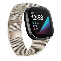 Moydolo Kompatibel mit Fitbit Versa 4 Armband/Fitbit Sense 2 Armband, Damen Herren Edelstahl Handgelenk Metall Ersatzband Armbänder Kompatibel für Fitbit Sense 2/Fitbit Versa 4, Klein, Champagner Gold von Moydolo