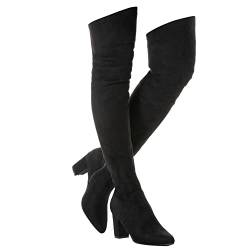 Mtzyoa Overknee-Stiefel für Damen, Oberschenkelhoch, Blockabsatz, OTK-Stretch, Stiletto-Absatz, spitzer Zehenbereich, Schwarz (elastisches Band), 38 EU von Mtzyoa