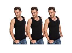 Herren Weste Tank Top Shirts 3er Pack Ärmellos Baumwolle Tank Tops Westen Basic Einfarbig Training Unterhemd, Schwarz , M von Mucee