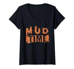 Damen Mud Time Mud Running Mud Runner T-Shirt mit V-Ausschnitt von Mud Run Designs Idee Hindernislauf