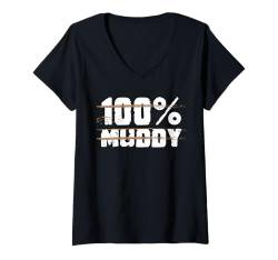 Damen 100% Muddy Mud Runner Mud Running T-Shirt mit V-Ausschnitt von Mud Run Ideen Hindernislauf Designs Idea