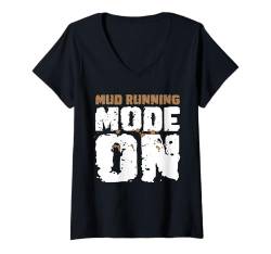 Damen Mud Running Mode On Mud Runner Mud Running T-Shirt mit V-Ausschnitt von Mud Run Ideen Hindernislauf Designs Idea