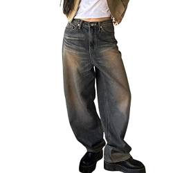 Damen Boyfriends Jeans Niedrige Taille Baggy Denim-HosenGerade Hose mit weitem Bein Y2k Loose Fit Hose Hose Streetwear (Blue, L) von Mugoebu