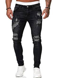 Mugoebu Herren Slim Fit Skinny Ripped Distressed Jeans Weiße Farbe Dot Stretch Stripe Trim Denim Hose (Schwarz-a, M, m) von Mugoebu