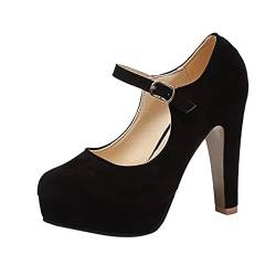 Mumuj Sommerschuhe Damen Elegant Tanzschuhe Damen Flach High Business Heels für Damen Absatzschuhe Schnalle Dicke Einzelschuhe Damen High Heels Schuhe Silber Schuhe Schwarz Damen Elegant (Black, 42) von Mumuj