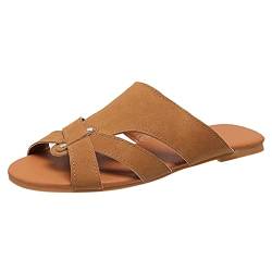 Mumuj Barfuss Sandalen Damen Orthopädisch Schuhe Damen Damen Sandalen Mode Einfache Feste Muster Flache Unterseite Offene Spitze Atmungsaktiv Komfort Sandalen Damen Sommer Elegant Weisse (Brown, 39) von Mumuj