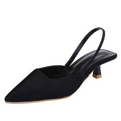 Mumuj High Heels Sandaletten Heels Damen Sandalen Farbe Hochband solide einzelne Fersen Zehen Schuhe Frauen spitz elastische lässige Frauen High Heels Slingpumps Silber Slingpumps Damen (Black, 37) von Mumuj