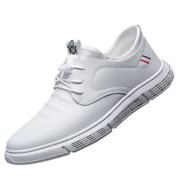 Mumuj Männer Rot Fell Schuhe Men Echtleder Modische Herrenschuhe aus mit atmungsaktivem und bequemem Business-Schnürschuh und Freizeit- Mens Casual Elegante Goldene Schnürhalbschuhe Men (White, 44) von Mumuj