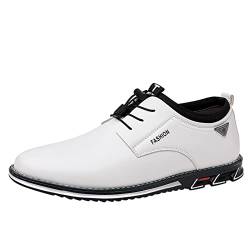 Mumuj Men Casual Büro Schuhe Men Blau Büro Schuhe Men's Atmungsaktive Bequeme Business-Schnürschuhe für die Arbeit, Freizeit, einfarbige Lederschuhe für Herren Männer Anzug Business (White, 42) von Mumuj